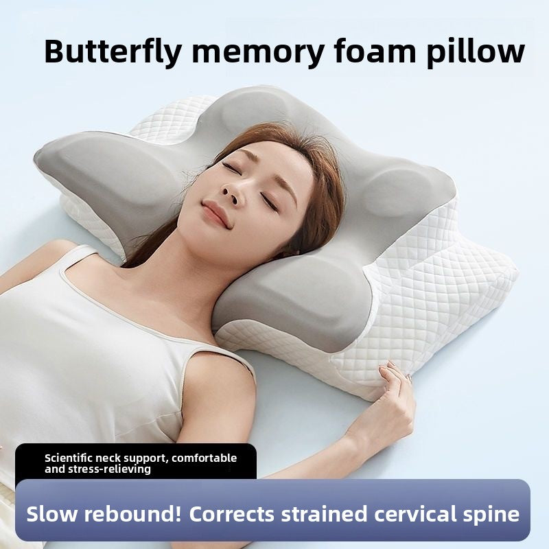 Almohada de espuma viscoelostica con forma de mariposa para soporte cervical